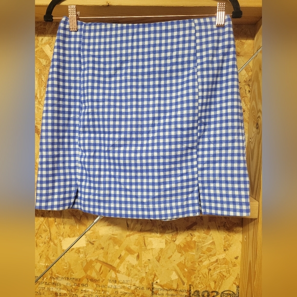 Love‎ On A Hanger NWOT Blue Gingham light Flannel Mini Skirt - Picture 1 of 3